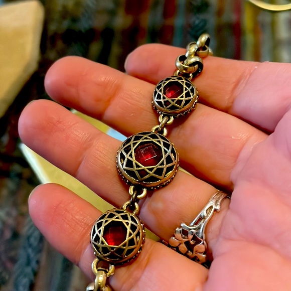 Lucky Brand Brass Bracelet with three garnet colored stones. - Picture 5 of 6
